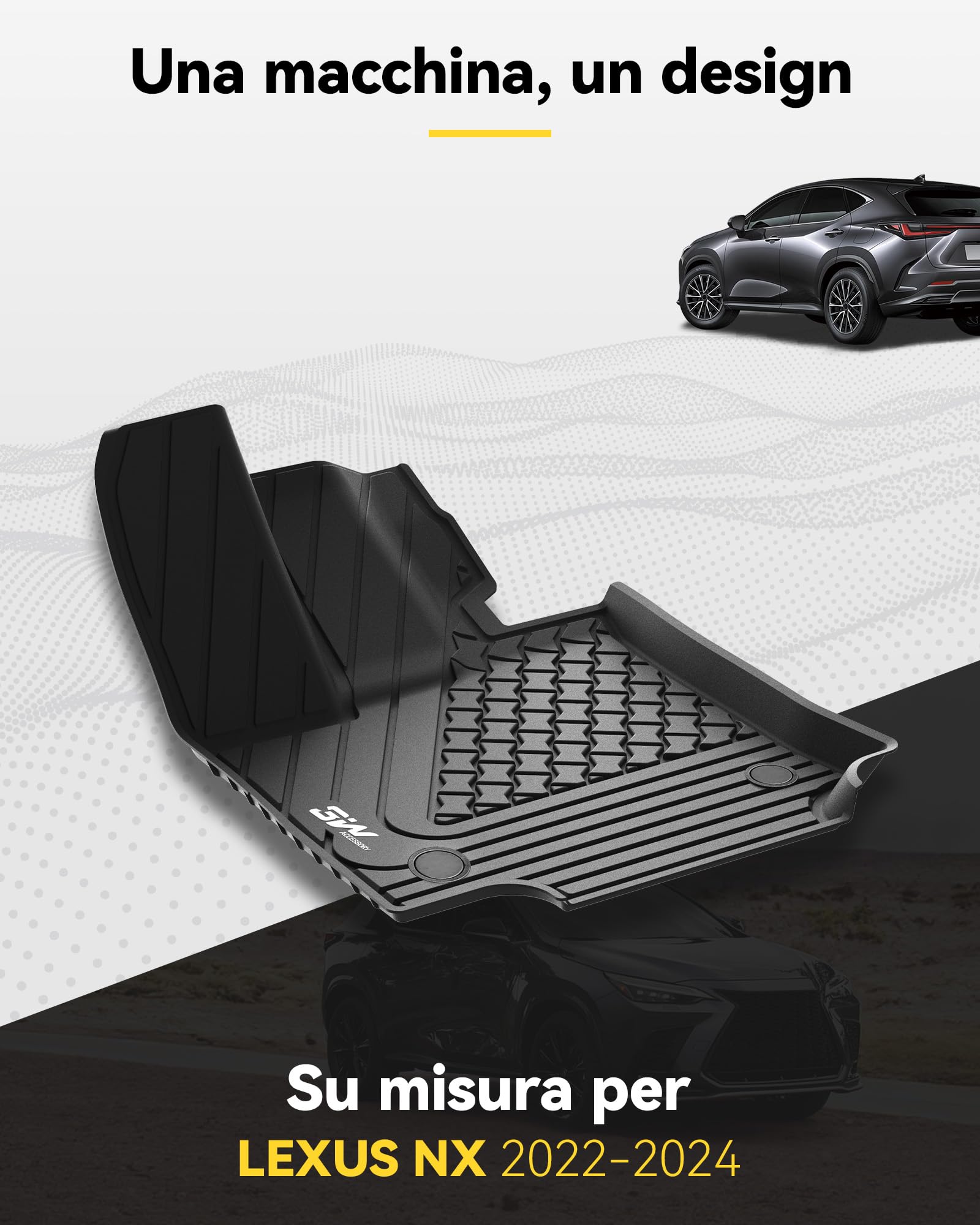 3W Set di Tappetini in TPE e Tappetini per il Bagagliaio per Lexus NX 2022-2025 2026, Tappeti per Auto Resistente e Tappeto Bagagliaio Antiscivolo per Lexus NX