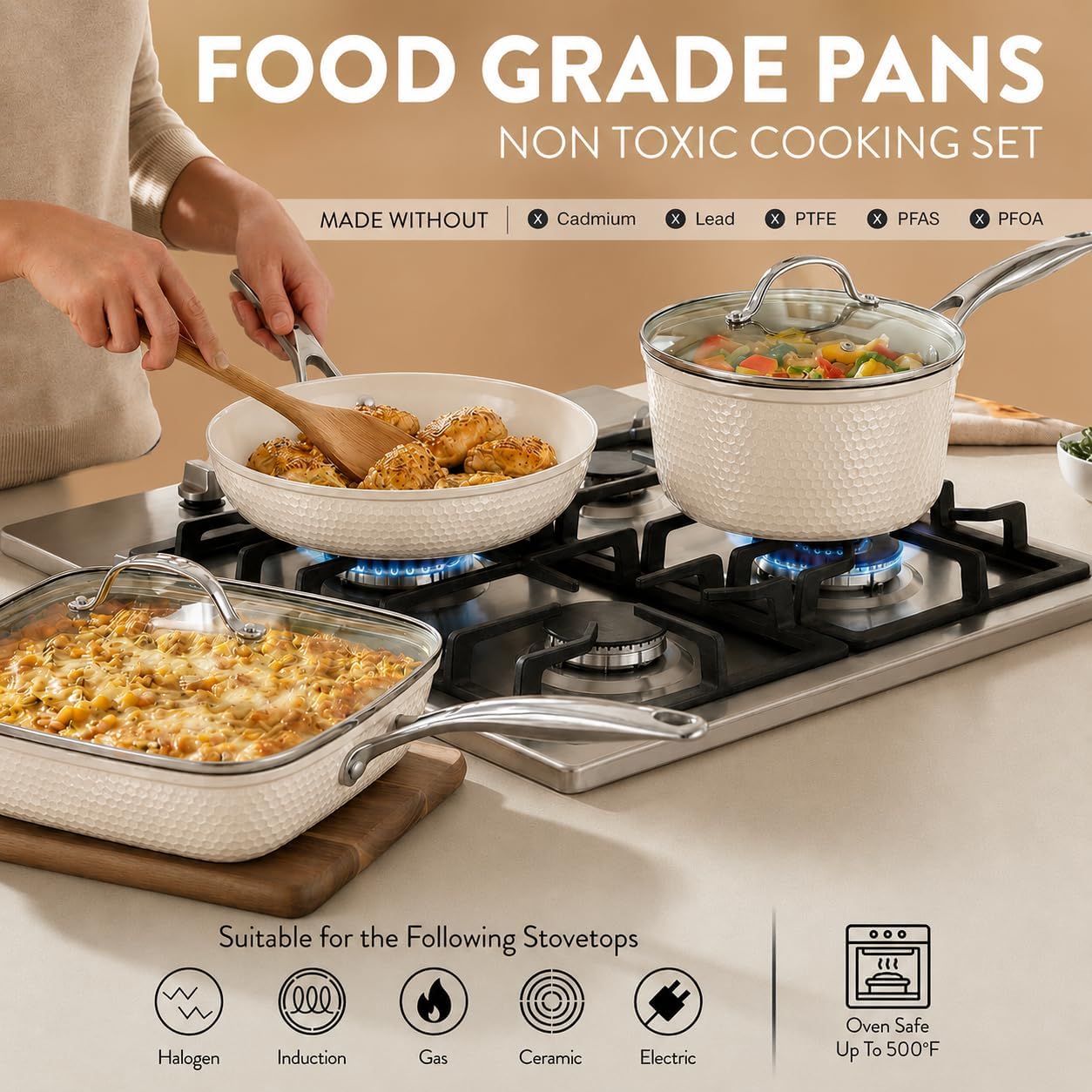 GOTHAM STEEL HAMMERED 20 Pc Pots and Pans Set Non Stick Ceramic Cookware | Deep Frying Pan & Bakeware Set Included, Heavy Duty 3.0MM Gauge, Non Toxic PFOA/PTFE Free, Induction, Oven & Dishwasher Safe
