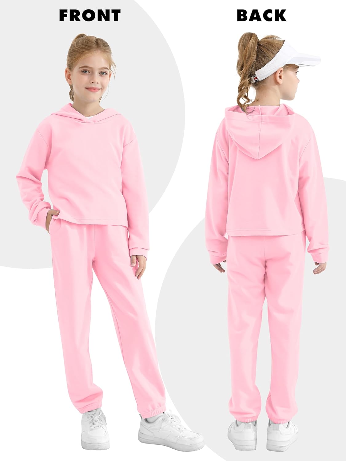 Girls 2-Piece Cotton Outfit Sweatshirts Sweatpants Set Youth Girls Pullover Casual Hooded Tops Pants Tracksuits - Image 4
