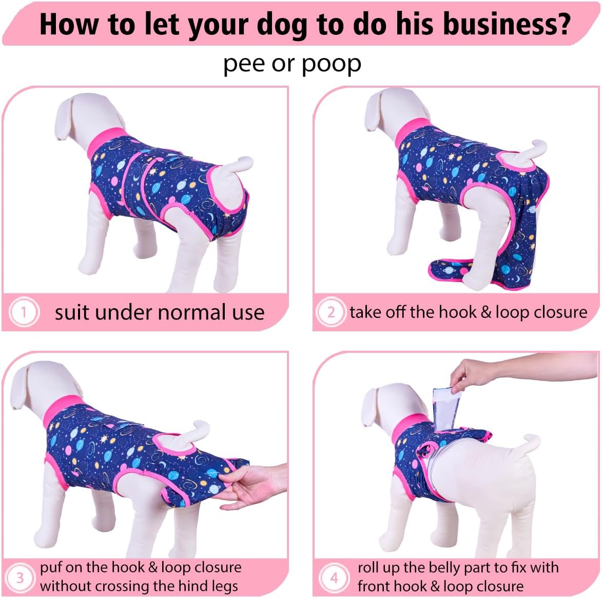 PetWarm Recovery Suit for Dogs, Dinosaur Pattern, Yellow and Galaxy Pattern, Pink, XS