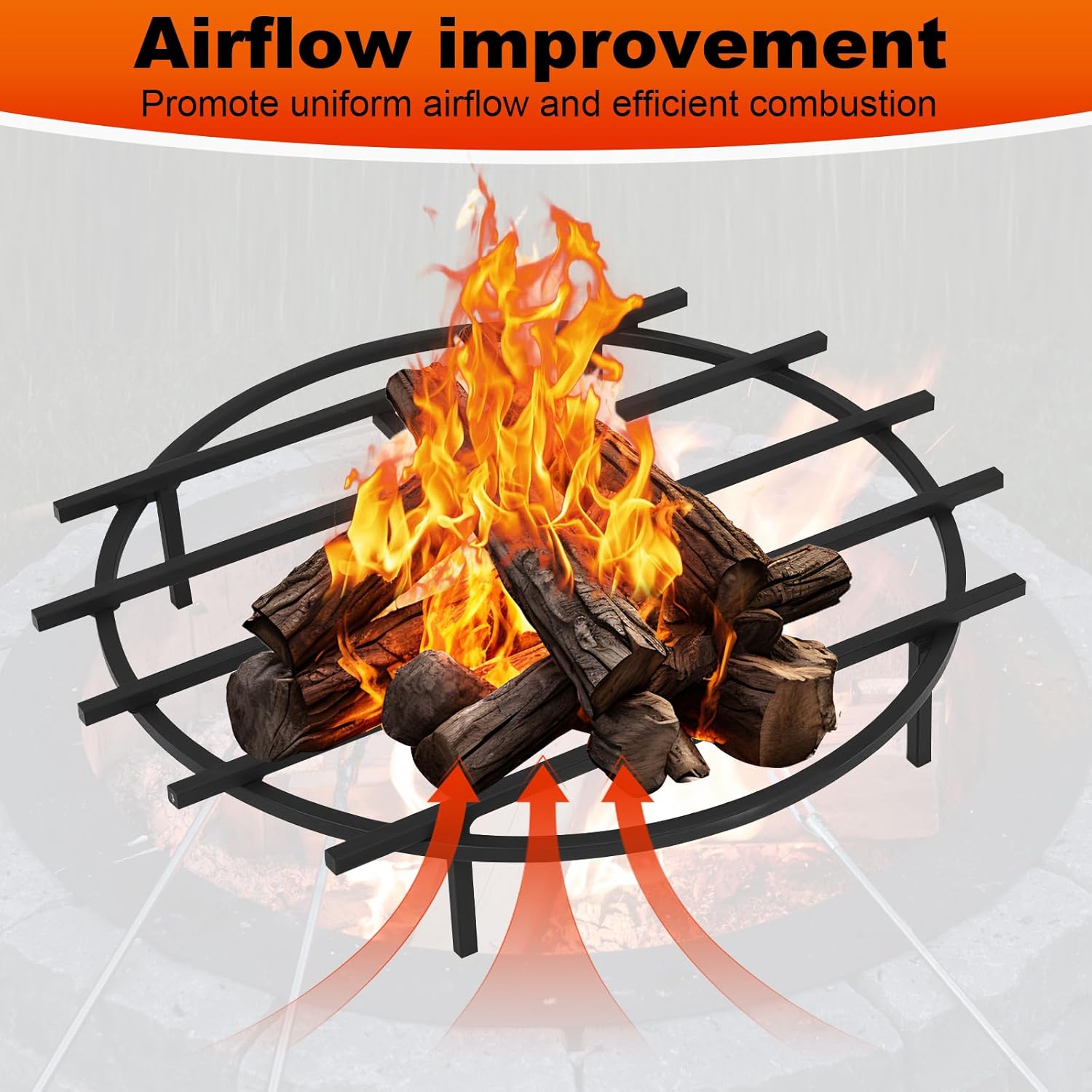 24 Inch Fire Pit Grate Round Heavy-Duty Solid Steel Fire Pit Grate with Elevated Legs, Multi-Functional Log Holder for Fireplace Outdoor Camping, Backyard Barbecue, Cooking