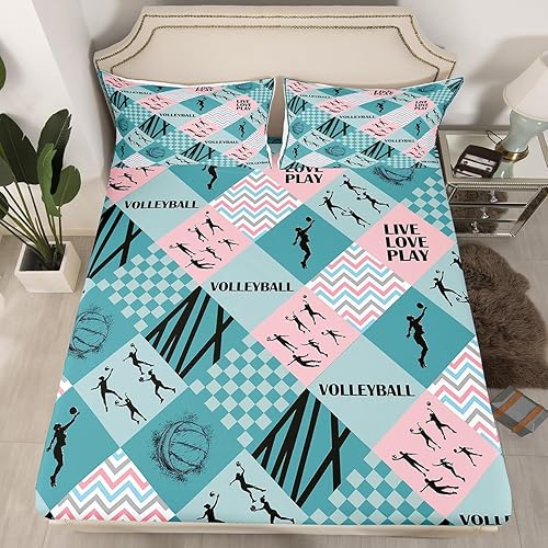 Miniatura 2 de Manfei Juego de sábanas de voleibol tamaño matrimonial, juego de sábanas de 4 piezas con bolsillo profundo + sábana encimera + 2 fundas de almohada,