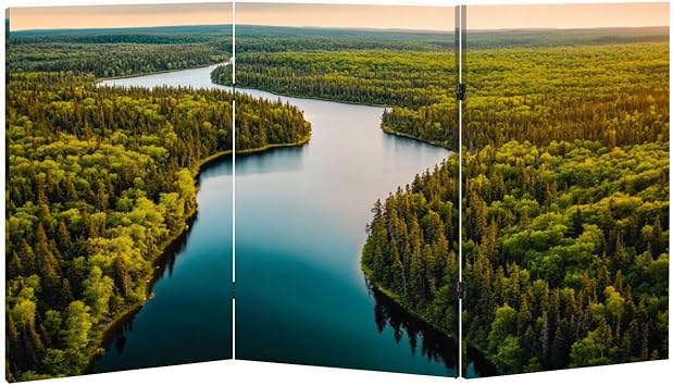 2 Ft Room Divider Screen Sunrise Lake Portable Short Canvas Folding Screen 3 Panel Freestanding Separator Privacy Partition Indoor Home Office