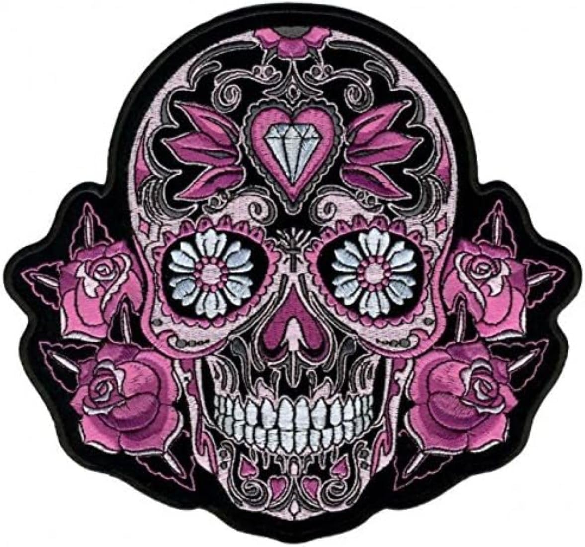 Patch Force Pink Sugar Skull and Roses Iron-On or Sew-On, Heat Sealed Backing Patch - 8 x 8 Inch P3054