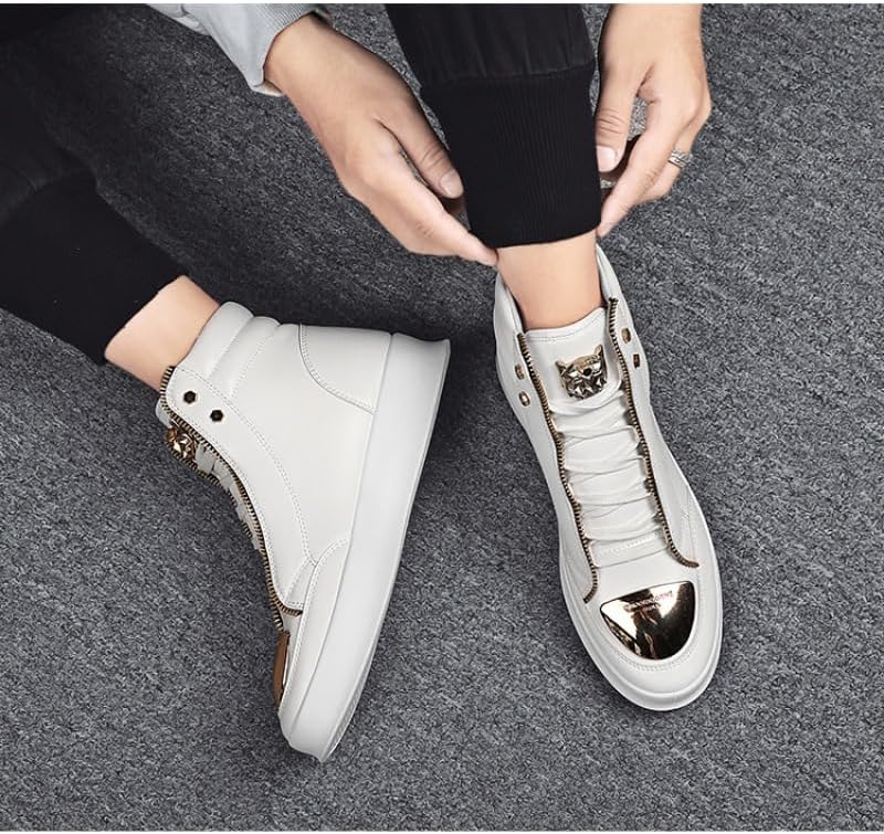 Men's high-top leather boots - fashionable sneakers - suitable for street, outdoor and daily use