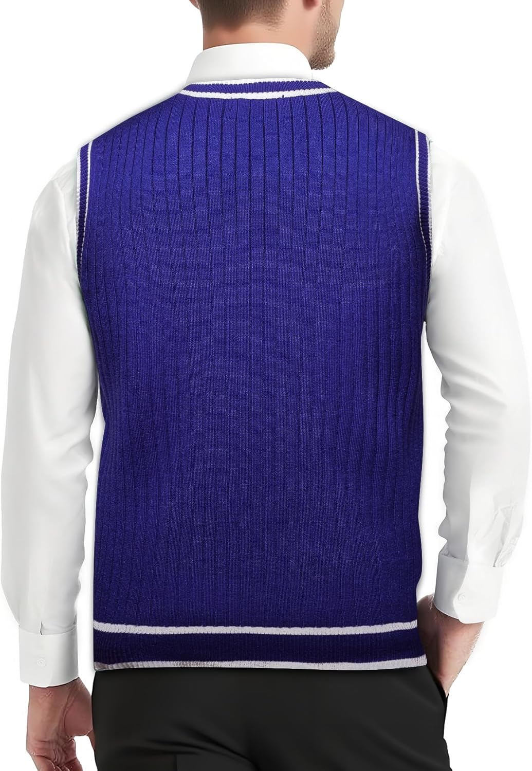 Barry.Wang Men's Sweater Vests Tie Set Silm Fit V-Neck Cable Knit Sleeveless Pullovers Sweaters Tops Waistcoat Casual 4PCS