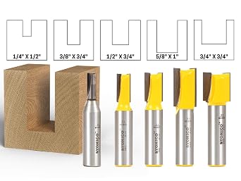 YONICO Straight Router Bits Set 5 Bit 1/2-Inch Shank 14522