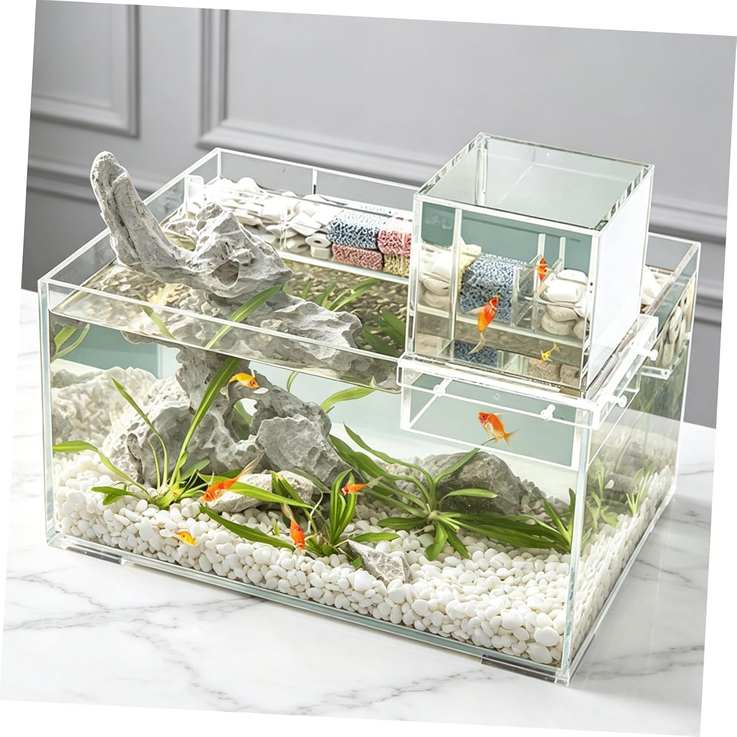 Acrylic Hanging Mount Aquarium with Negative Pressure Technology, Automatic Water Replenishment, and External Hanging Structure for Betta Fish Tank, for Aquarium Decoration