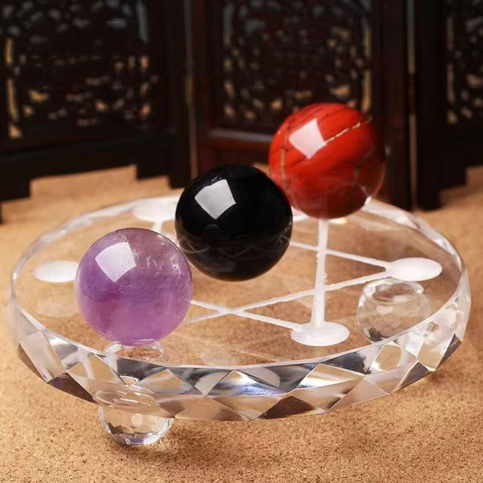 Figurina di Gruppo di Chakra a Sette Stelle, Statua di Sfere di Cristallo di Quarzo Reiki con Supporto in Cristallo di Vetro Trasparente per la Decorazione Domestica,4.72IN