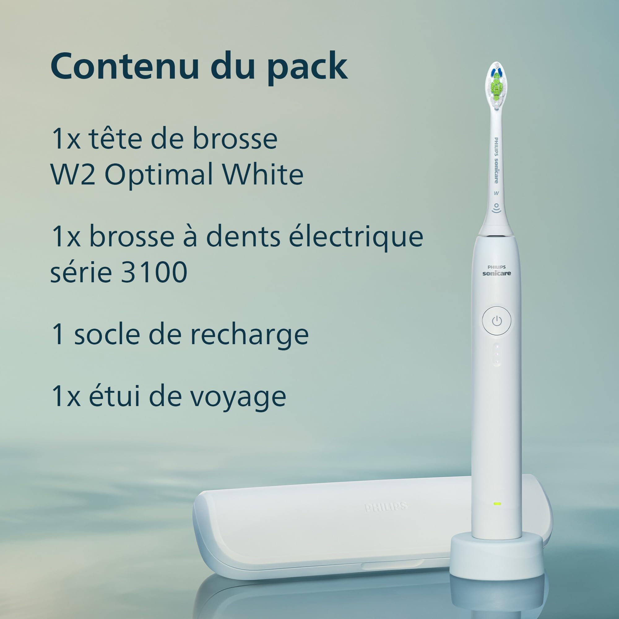Philips Sonicare série 3100 – Brosse à dents électrique, capteur de pression, 3 intensités, EasyStart, SmarTimer, 14 jours d’autonomie, étui de voyage, coloris blanc, modèle HX4033/21, [Nouveau]