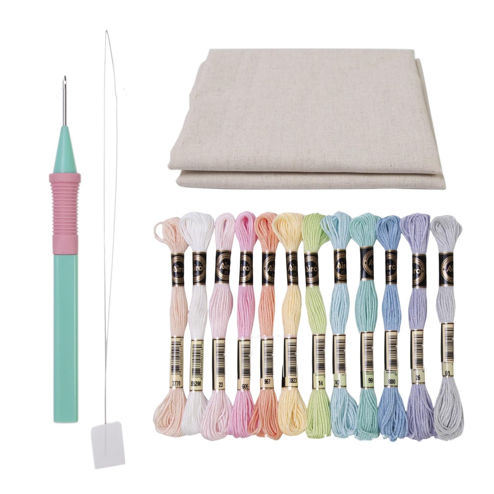 Buxuaaaa Punching Needle Set for Adult Embroidery Craft, Including Embroidery Pen, 12 Color Thread, Fabric, Threader Cloth for Needlework