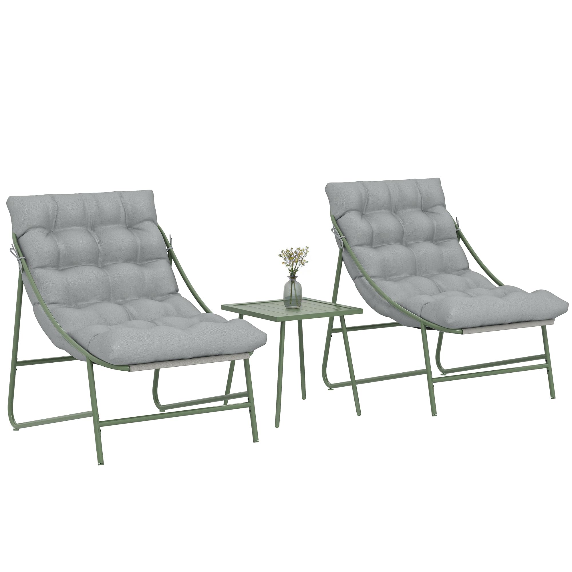 Outsunny Balkonmöbel Set 3 teilig Gartenmöbel Set mit Tisch Kissen Stahlgestell verstellbar Fußpads, Bequemer Balcony Furniture Balkon Möbel Sitzgruppe für Garten Balkon Terrasse Hellgrau