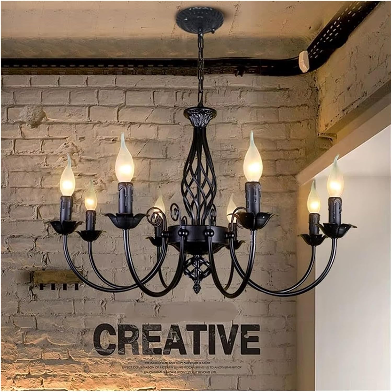 Black Farmhouse Pendant Light Fixture Vintage E14 Candle Pendant Lamp Chandelier for Dining Room Kitchen Island Entryway Foyer Indoor Wrought Iron Chandeliers Lighting,luminaire