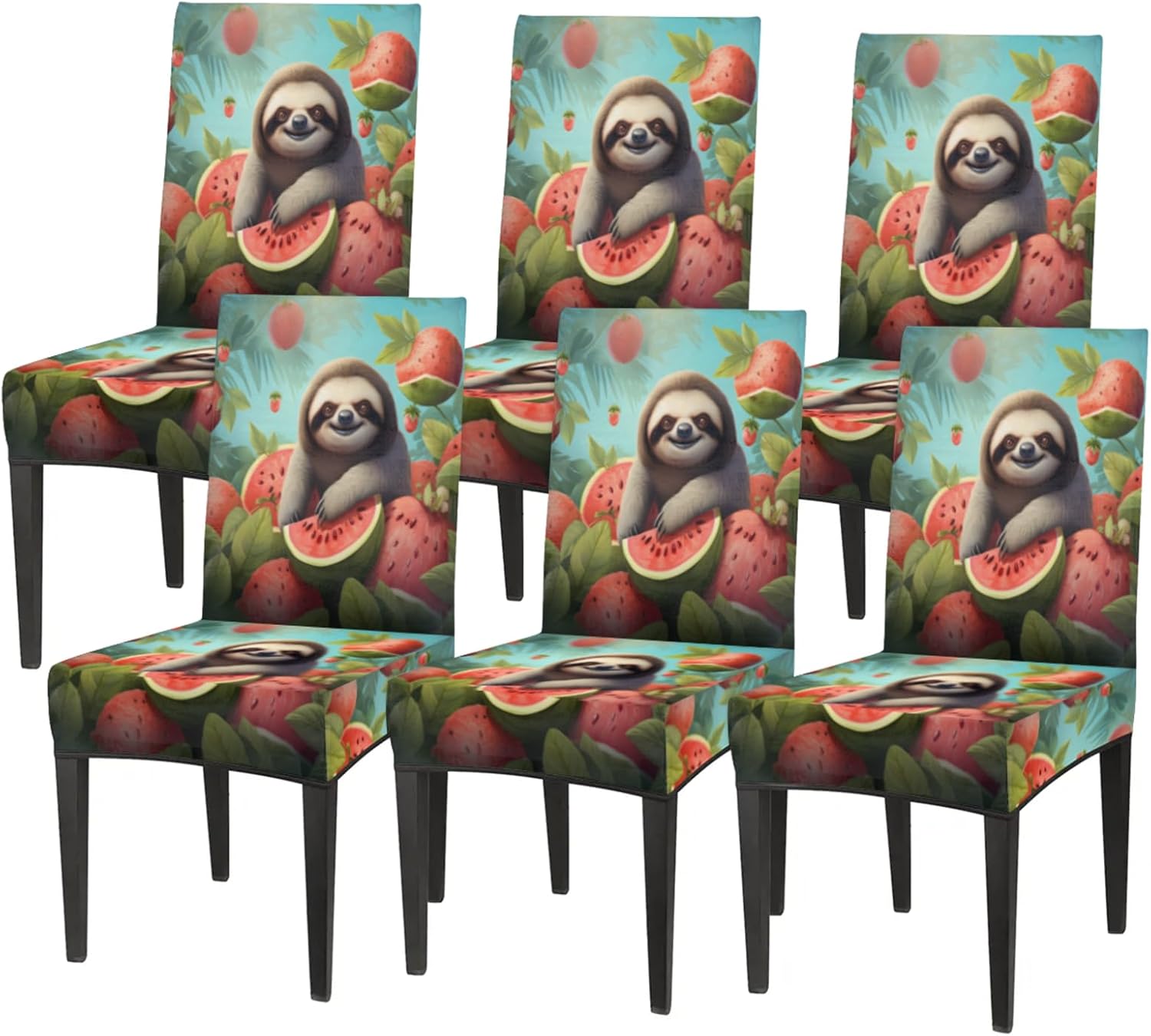 QsirBC Sloth Watermelon Stretch Dining Room Chair Covers Set of 6 Chair Slipcovers Removable Washable Kitchen Seat Covers Chair Protectors for Hotel Party Wedding