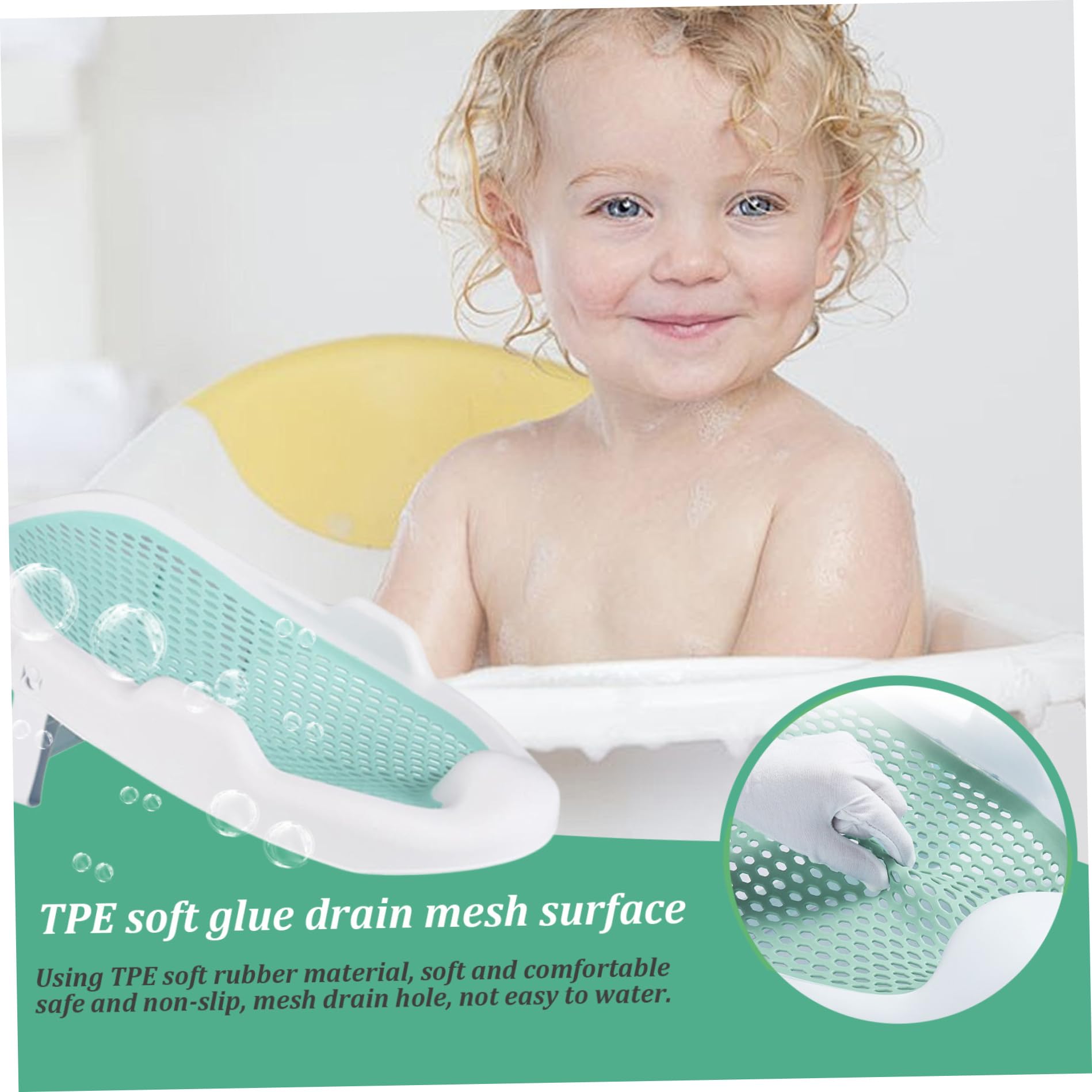 Tumbona para bebé transpirable de 0 a 24 meses con orificio de drenaje, bañera para bebé portátil de uso diario, bañera para bebé antideslizante y plegable, bañeras para recién nacidos, tumbona verde