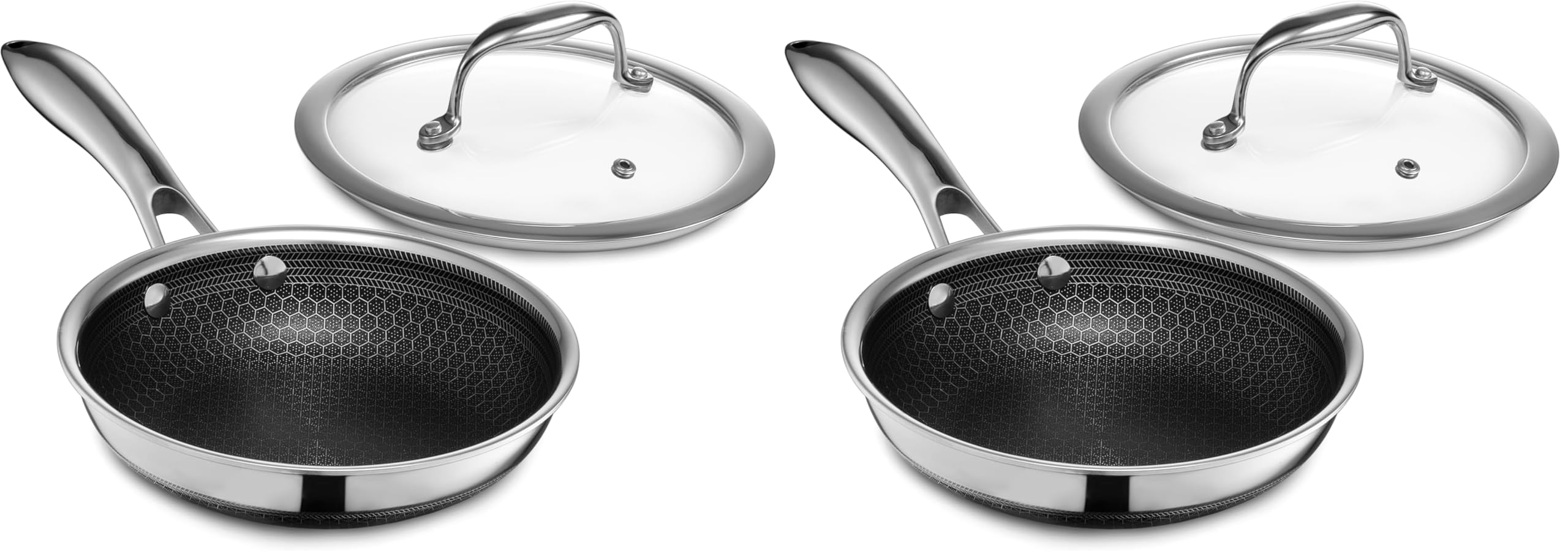 HexClad Hybrid Nonstick 7-Inch Frying Pan with Tempered Glass Lid, Stay-Cool Handle, Dishwasher-Friendly, Oven-Safe Up to 900°F, Induction Ready, Compatible with All Cooktops (Pack of 2)