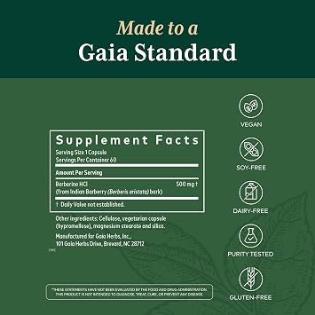 GAIA HERBS PRO Berberine Metabolic - Supplement Supplement with Berberine HCI - Vegan, Gluten-Free, Soy-Free - 60 Capsules (60 Servings)