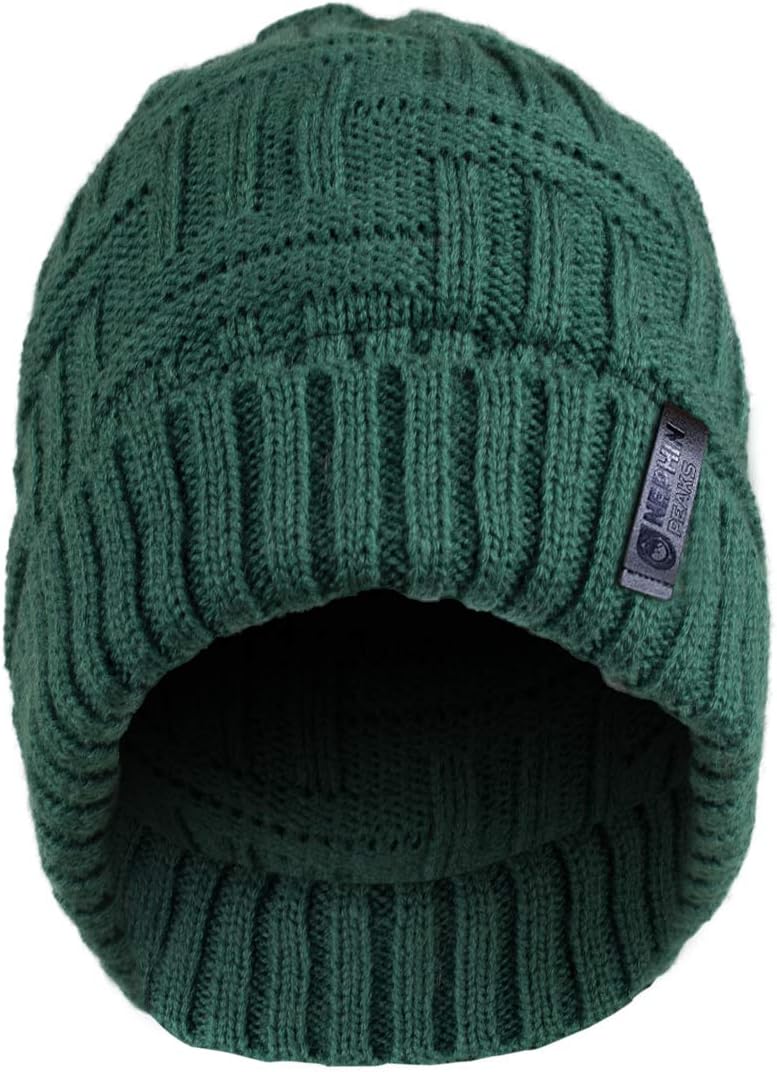 Basket Weave Green Beanie - Irish Knit Beanie Hat Winter Warm Thick Perfect for St Patrick's Day