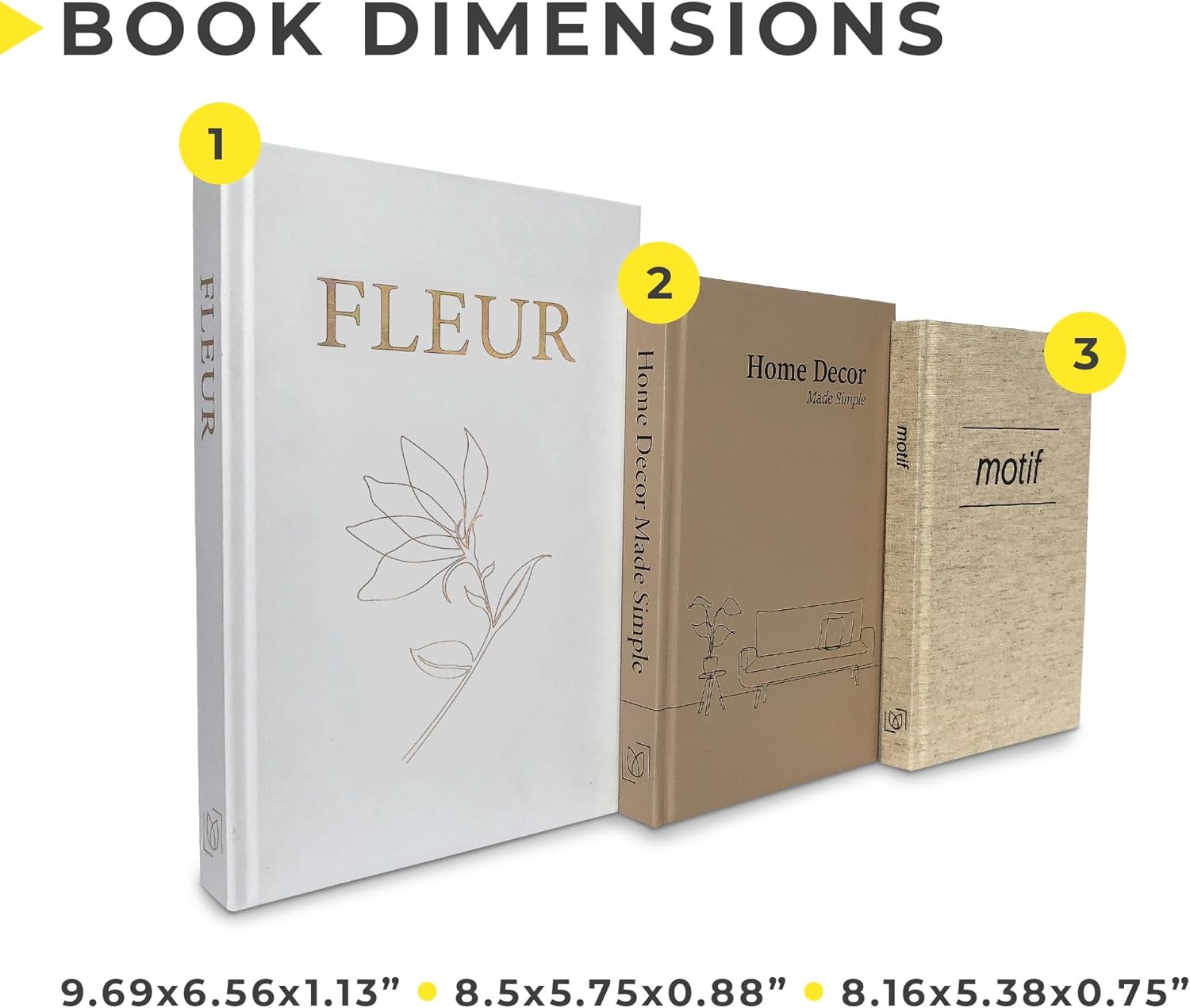 Little Yellow Tulips Book Decor - 3 Stacked Book Decorations for Living Room - Set of Decorative Books for Coffee Table, Console, Nightstand, Bookshelf - Modern Minimalist, Coastal, Farmhouse Design