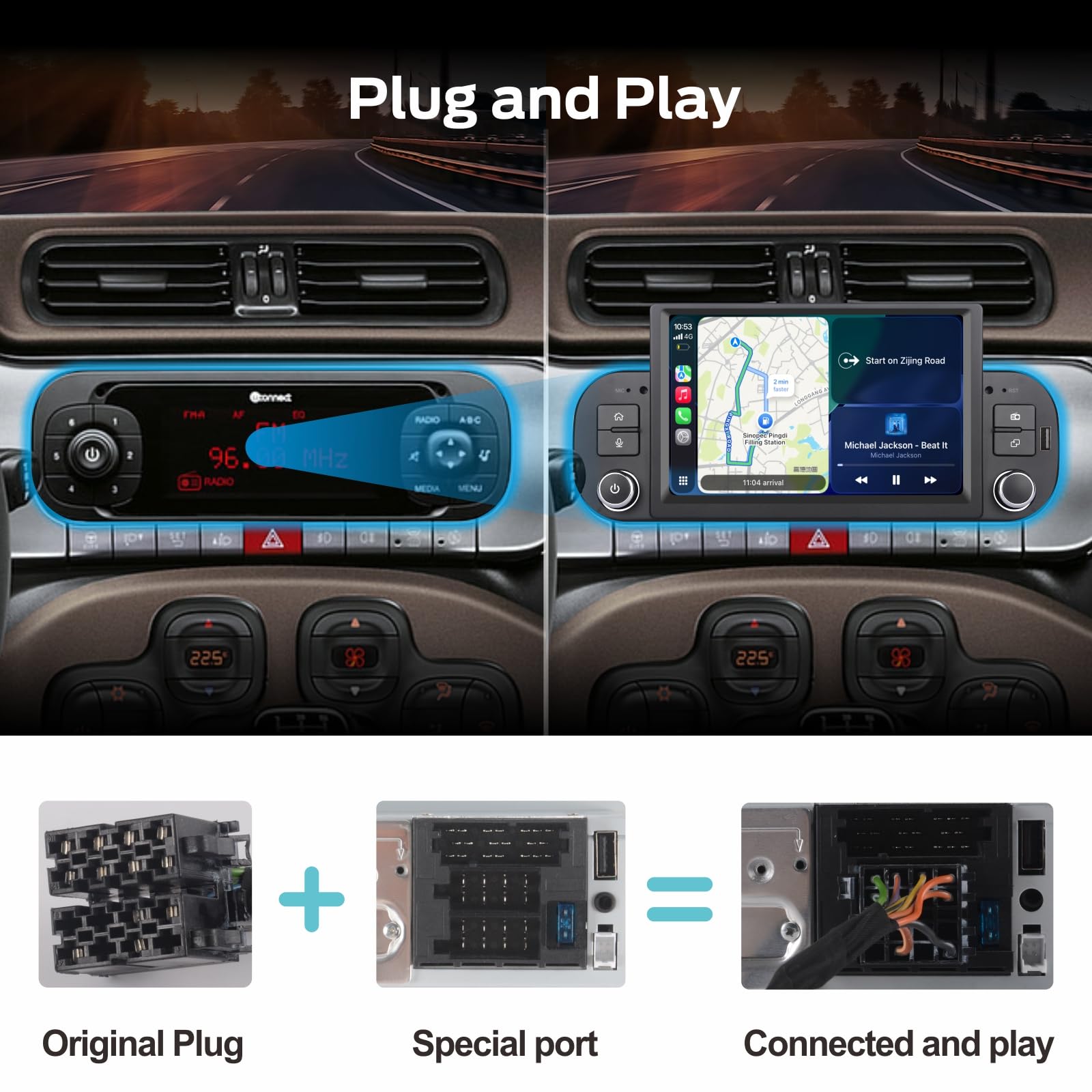 Autoradio Linux per Fiat Panda 2013-2025 con CarPlay Wireless e Android Auto, avvio in 2 secondi, comandi fisici tramite manopola, audio di livello OEM, Porta ISO Plug & Play