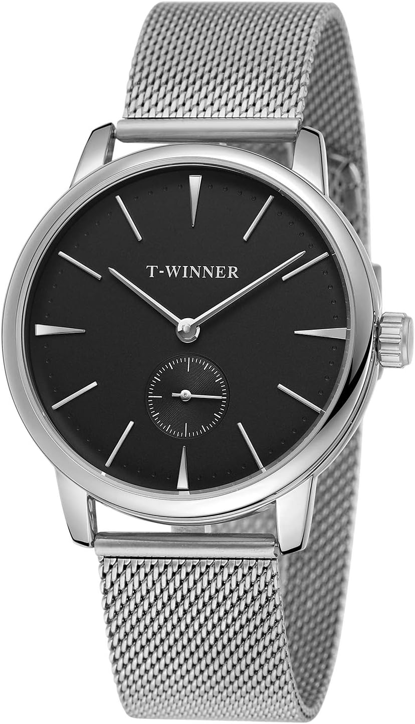 Men's Mechanical Hand-Wind Analog Sport Style Wristwatch with Leather Strap