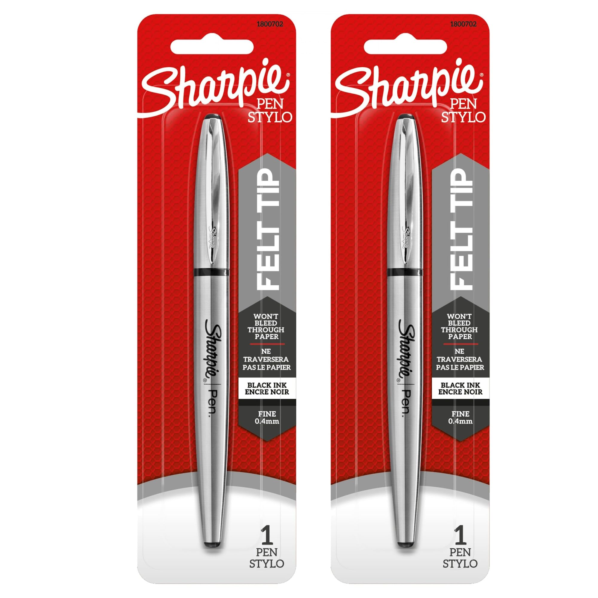 Sharpie Stainless Steel Grip Pen, Fine Point (0.4mm), Black, 2 Count