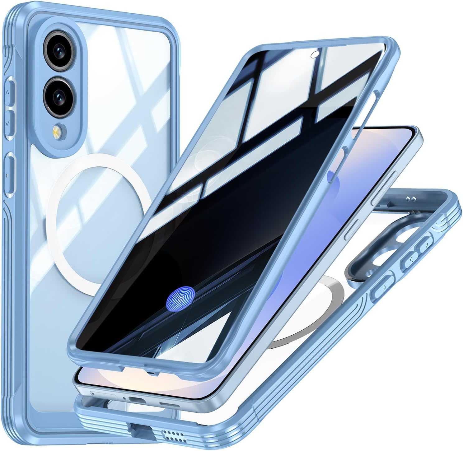 Privacy Case for Samsung Galaxy S25 Edge,Compatible MagSafe,Galaxy S25 Edge Magnetic Cover Built-in Privacy Screen Protector and Camera Protector,Full Body Case for Samsung S25 Edge,Blue