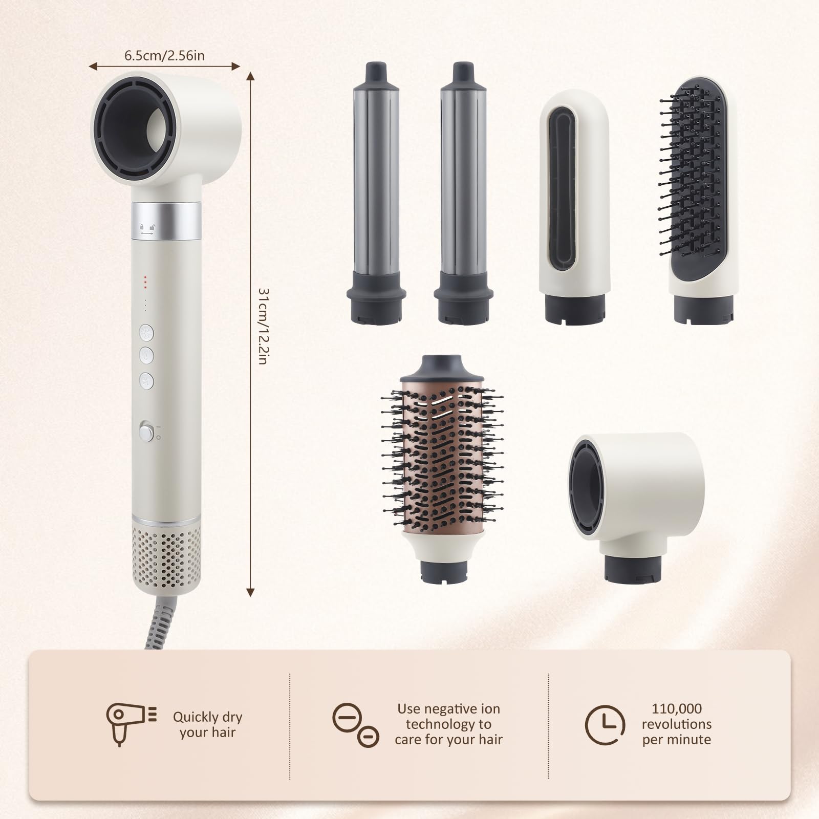 Airbliss Air Styler 6 en 1 Cepillo de Aire Caliente 1400W Iónico Tecnología Coanda