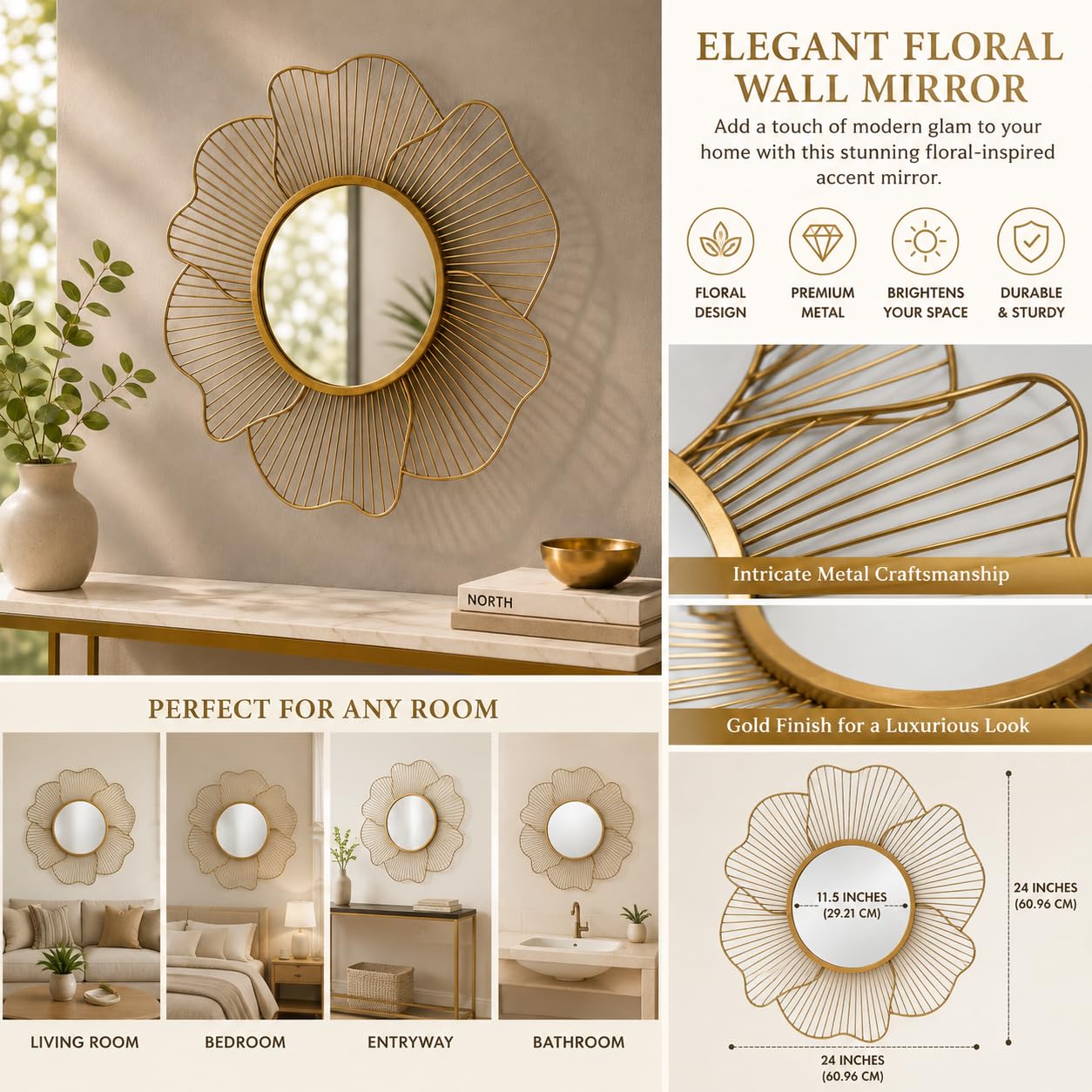 Artemade Gold Flower Wall Mirror - Glam Decor -7 Artemade Gold Flower Wall Mirror - Glam Decor -7