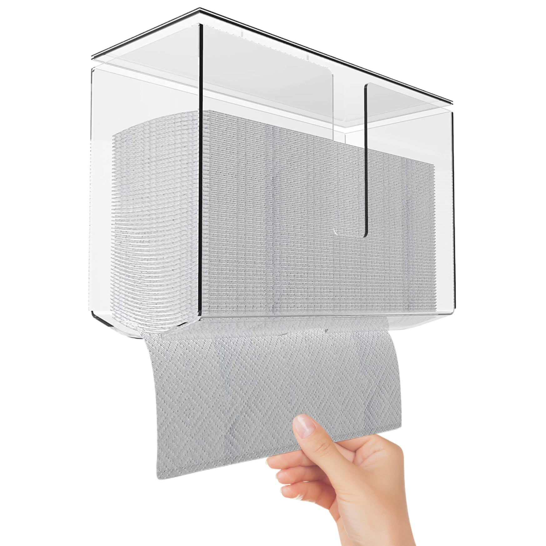 Hperu Tissue Holder, Acrylic Wall Mounted Clear Dispenser with Dustproof Lid for Bathroom - Tissue Box Holder
