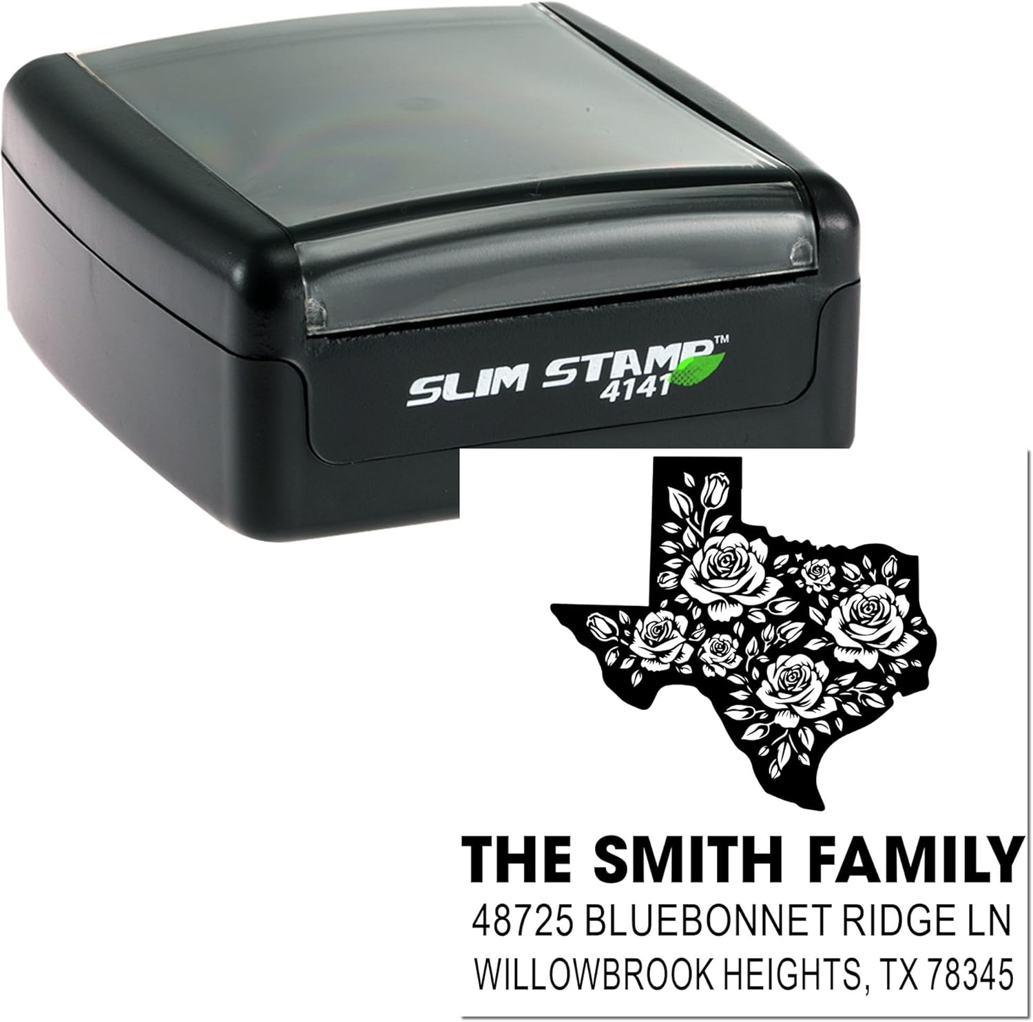Floral Texas Silhouette, State Outline Art Pre-Inked Stamp - Unique Three Line Design for Cards, Standard 1-5/8" Square, Crafters & Texas-Themed Gifts, Decorative
