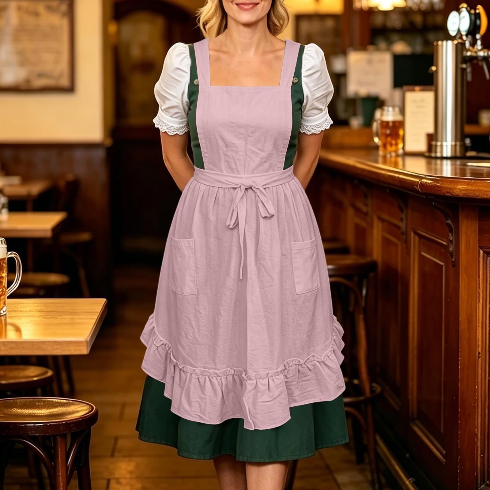 Midi Dirndl Schürze Damen, Dirndlschürze mit Bindeband, Trachtenmode Trachtenschürze für Oktoberfest, Traditioneller Trachten Dirndlschürze, Cosplay Kostüm