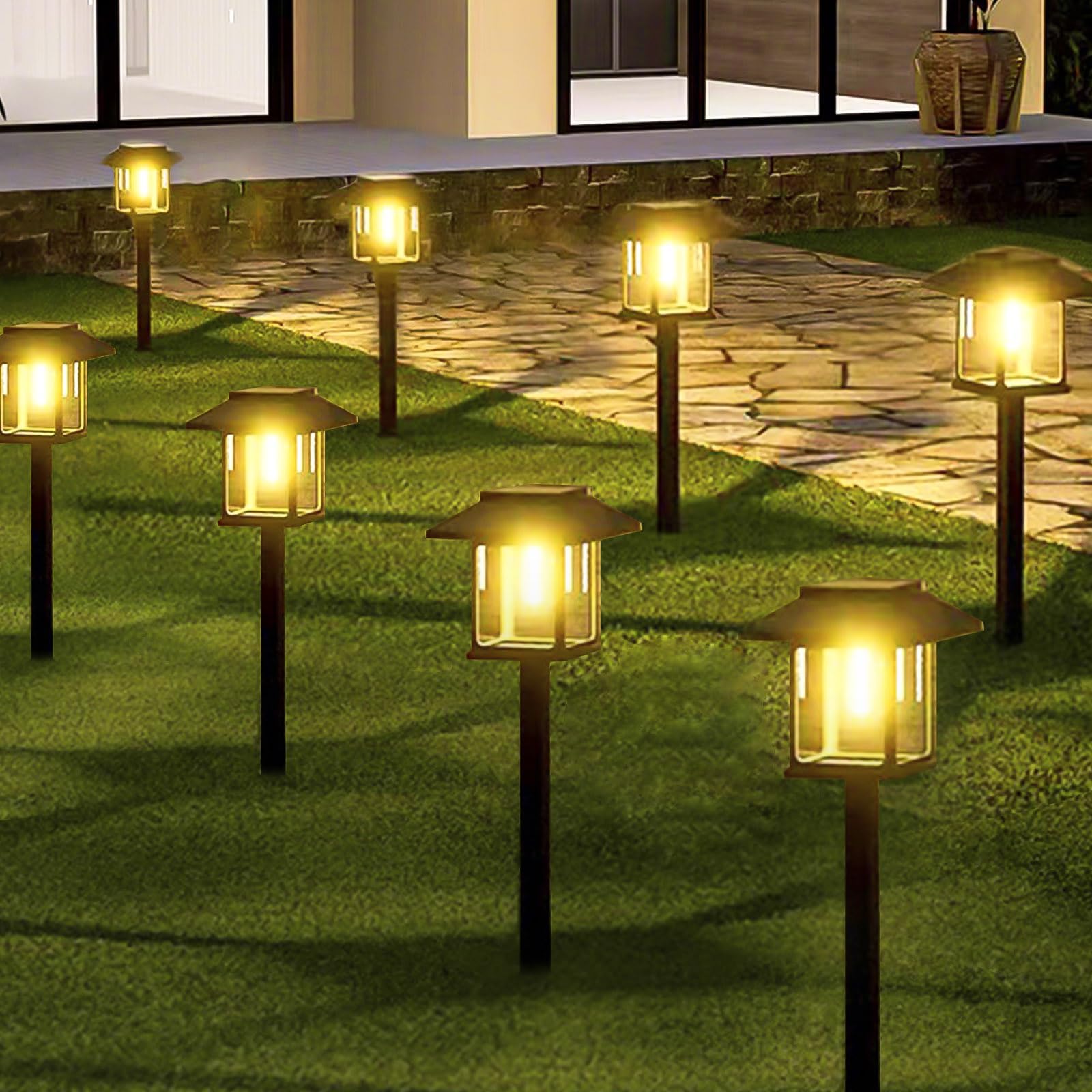 Photo 1 of 16-Pack Solar Lights Outdoor (Extra-Bright & Auto On/Off), Solar Powered Garden Lights, Outdoor Waterproof Solar Pathway Lights for Patio, Path, Yard, Landscape, Driveway, Walkway Decor (Warm White)