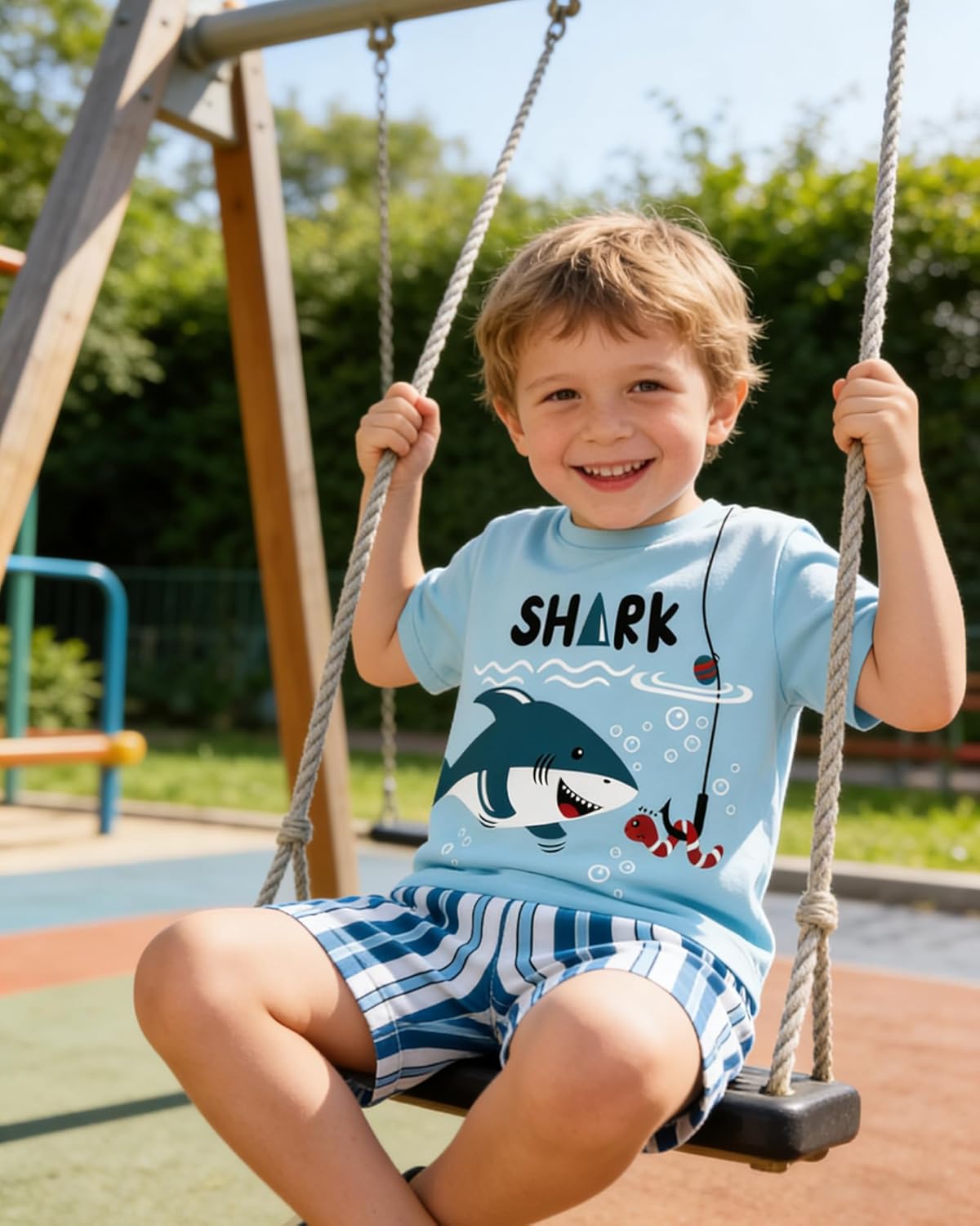 Toddler Baby Boy Summer Outfits Crew Neck T-shirt+Striped Shorts Set with Pockets Casual 2 Piece Clothes 1-6 Years - Image 6