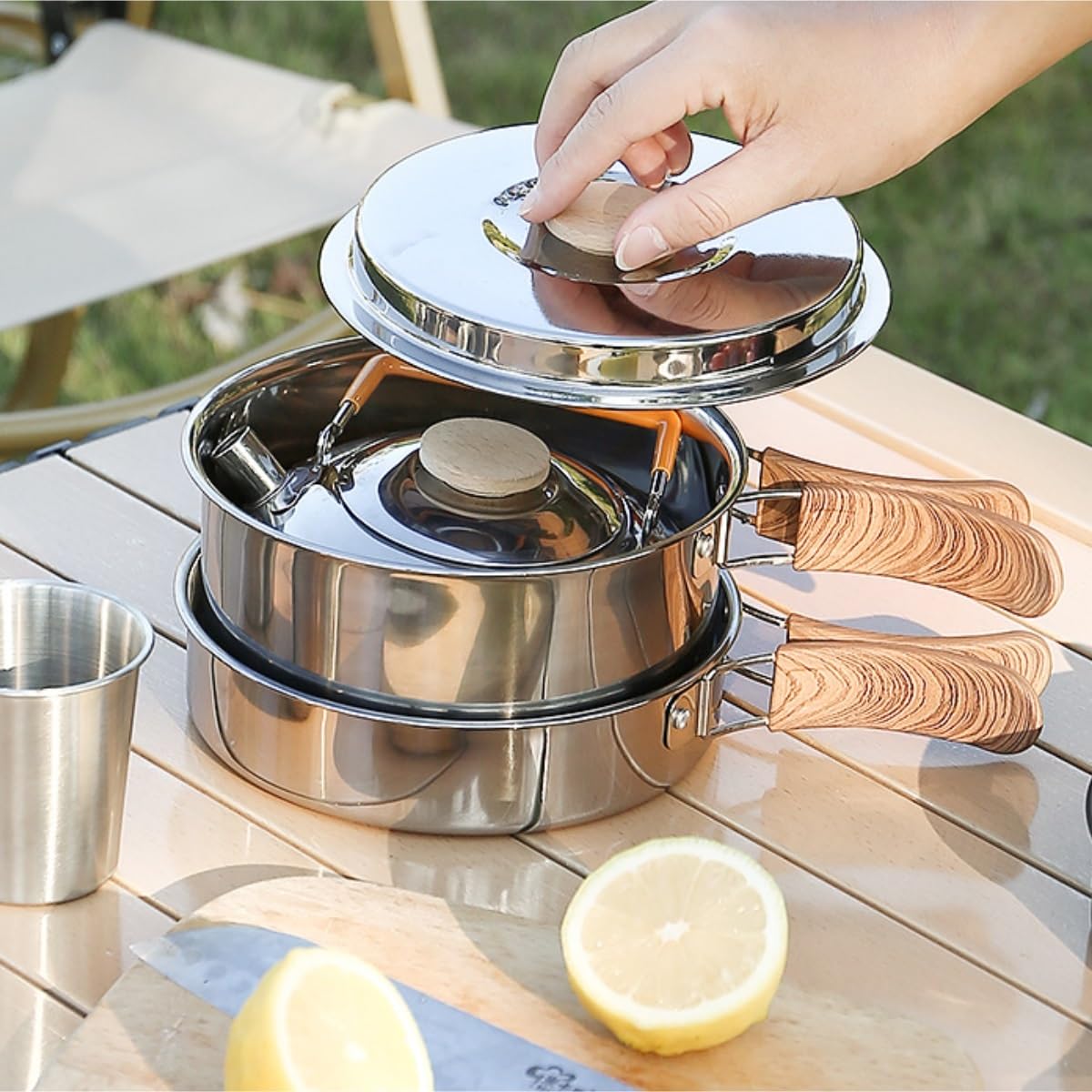 Naczynia Kempingowe Garnki Zewnętrzne Przenośny Sprzęt Kuchenny Do Kampanii Wild Camp Camping Wood Sprzęt Survivalowy(Black)