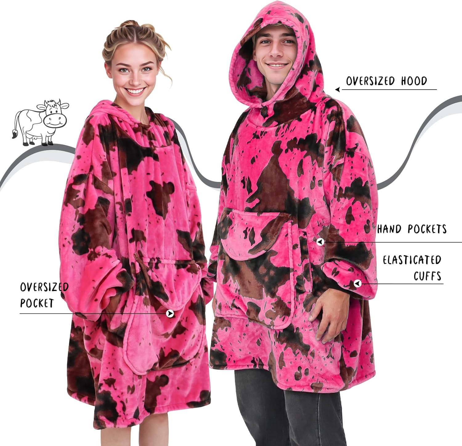 Wearable Blanket Hoodie for Women, Oversized Fleece Sweatshirt Blanket with Hood Pocket, Christmas Gifts for Women Mom Girlfriend, Pink Wife Birthday Gifts Ideas - Image 3