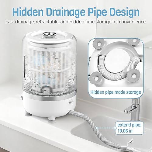 Miniatura 6 de Lavadora portátil, mini lavadora con manguera de drenaje y cesta giratoria, inalámbrica de 3000 mAh, pequeña lavadora compacta de ropa interior,