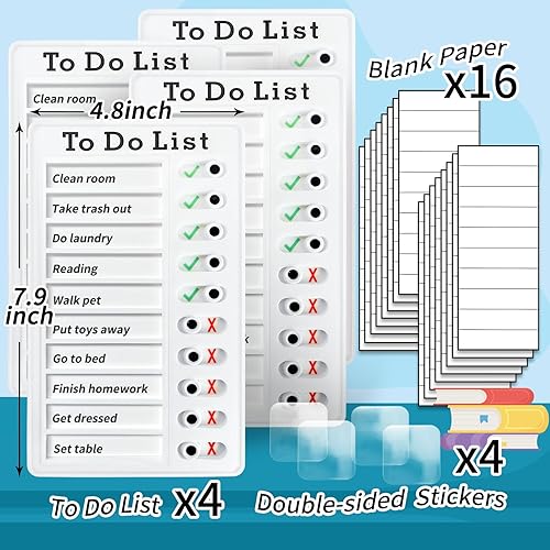 Miniatura 5 de Tabla de tareas de 4 piezas para niños, varios niños, lista de tareas reutilizables con cartulina desmontable, tabla de rutina deslizante, horario