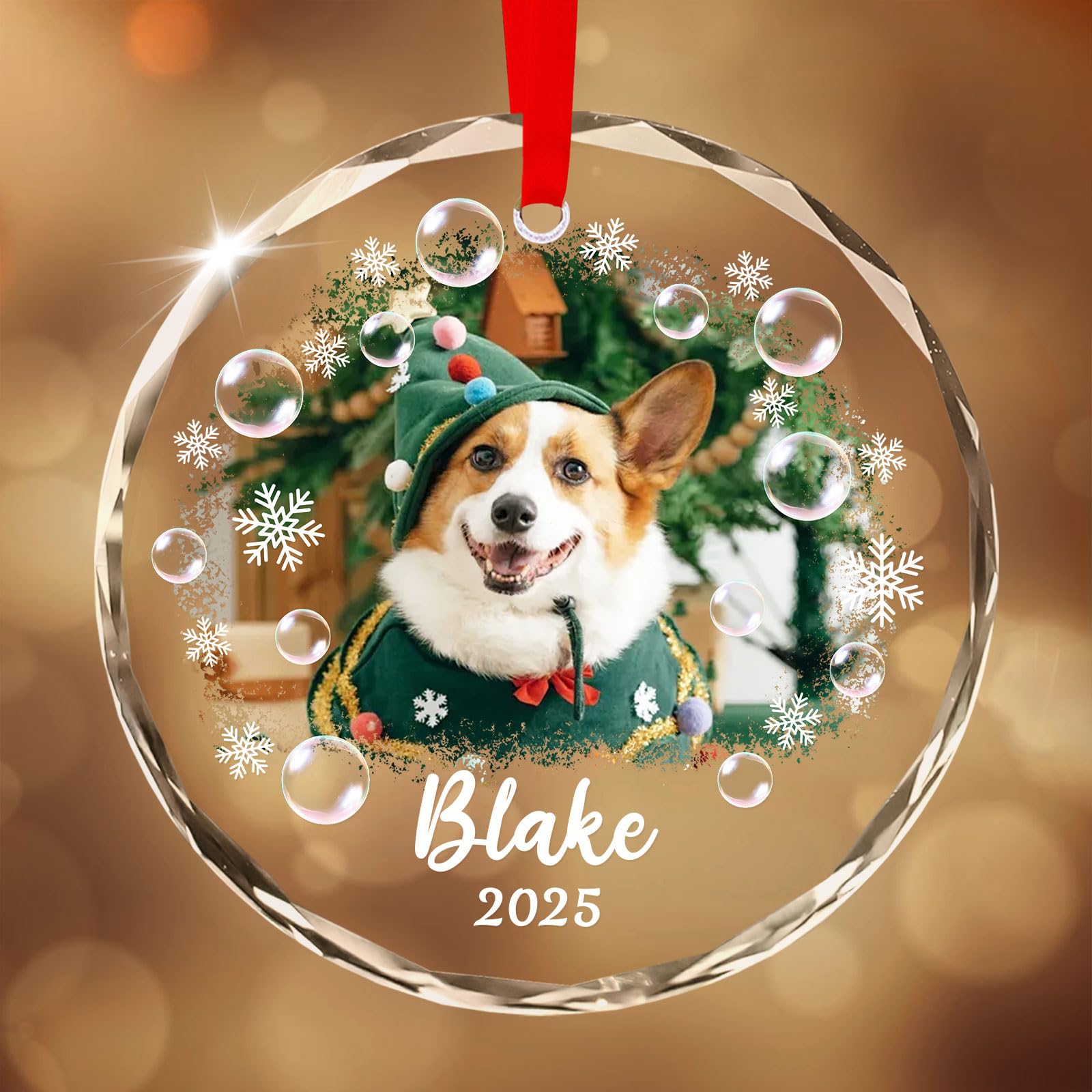 NIBESSER Personalised Dog Christmas Photo Ornaments, Crystal Dog Cat Memorial Gift Christmas Bauble Ornament for Trees Decorations, Puppy Cat Keepsake Gifts Lover