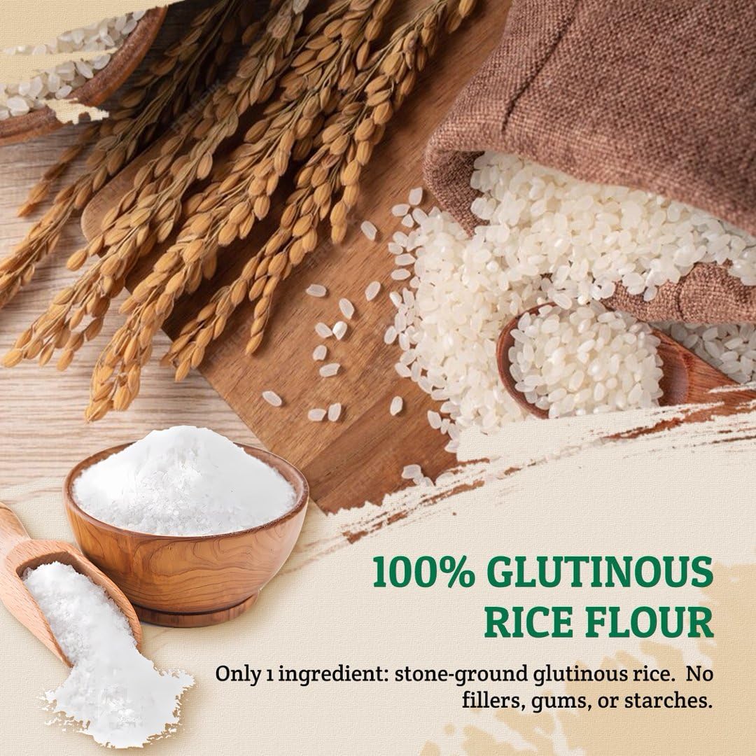 52USA Farine de riz gluante 907,2 g (basique), 0,9 kg (2 pièces), farine de riz pour la cuisson ou la cuisson, produit de Thaïlande, farine de riz blanche entièrement naturelle, végétalienne, avec sac