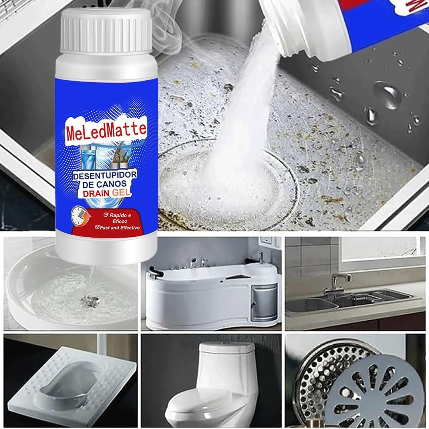 Meledmatte Powerful Pipe Dredging Agent, Meledmatte Toilet Drain Cleaner, Pipeline Pipe Dredging Agent Cleaning Tool for Kitchen Toilet Pipeline Quick Cleaning Tool