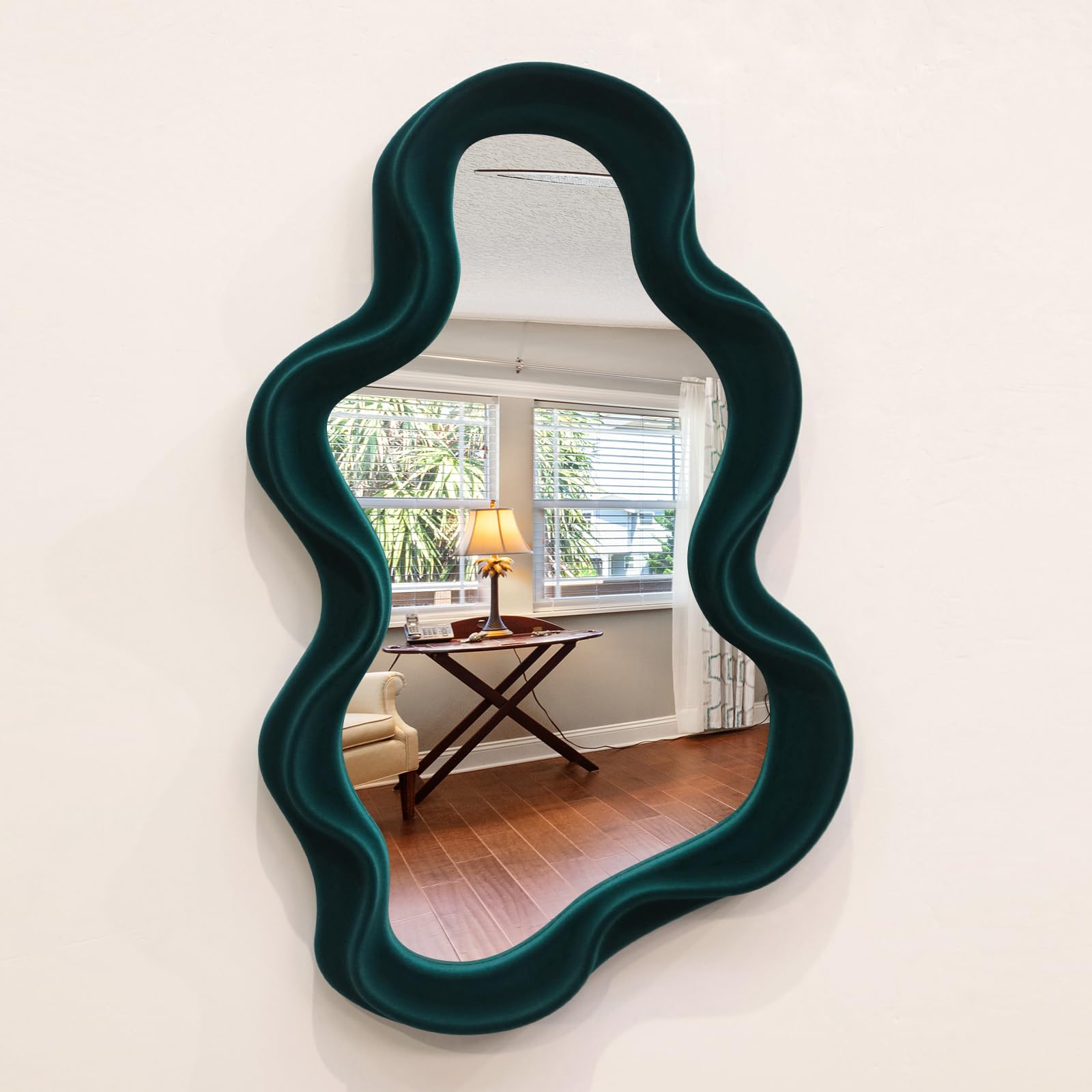 TEIPAI Emerald Green Wavy Wall Mirror Decor for Hallway Entryway, Irregular Cloud-Shaped Small Decorative Mirrors for Home Office Living Room, Modern Hanging Wall Art for Christmas Wedding Gift