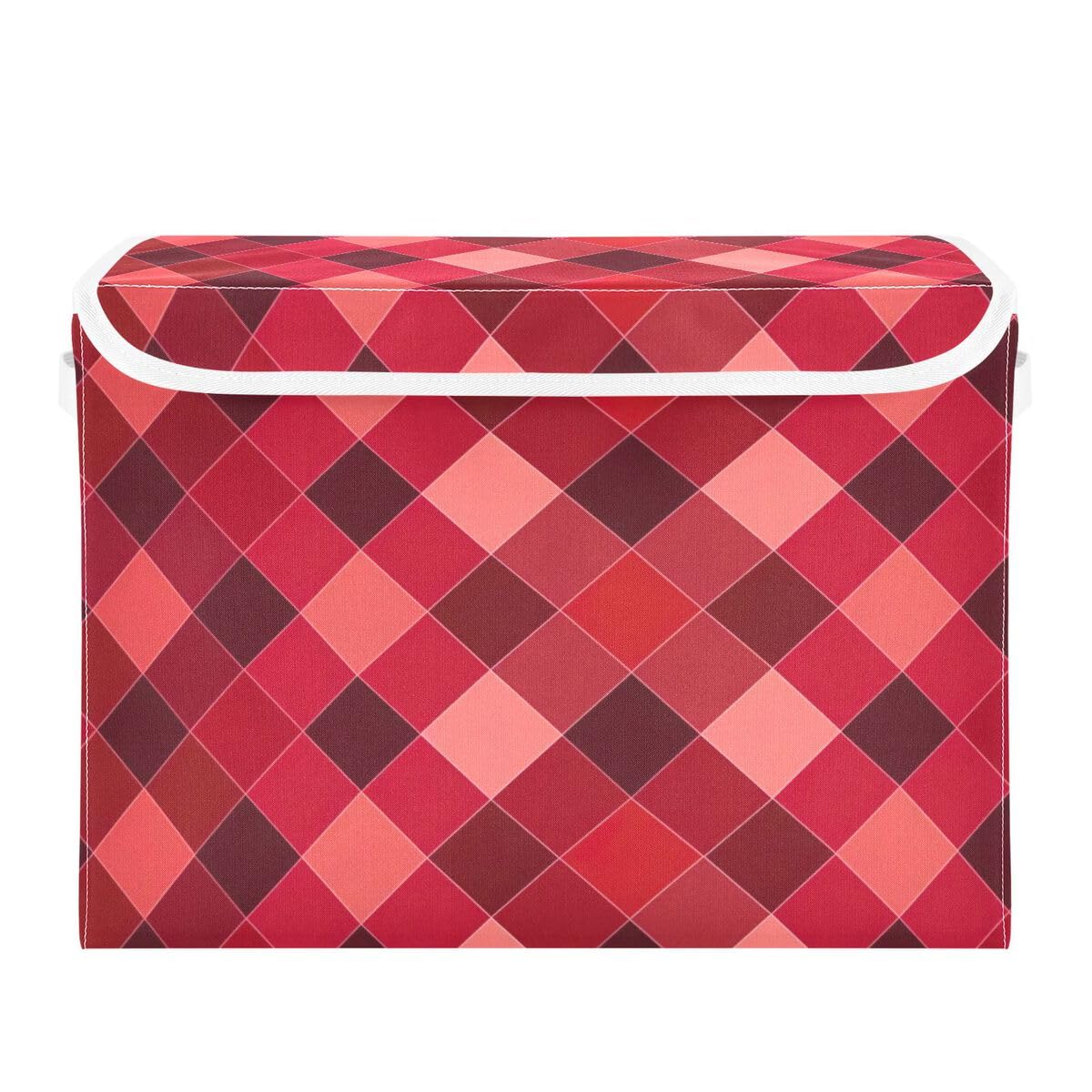 Jumbear A Red French Buffalo Check Collapsible Storage Bins With Lids,Foldable Fabric Storage Boxes,Storage Basket Closet Bin For Bedroom,Office