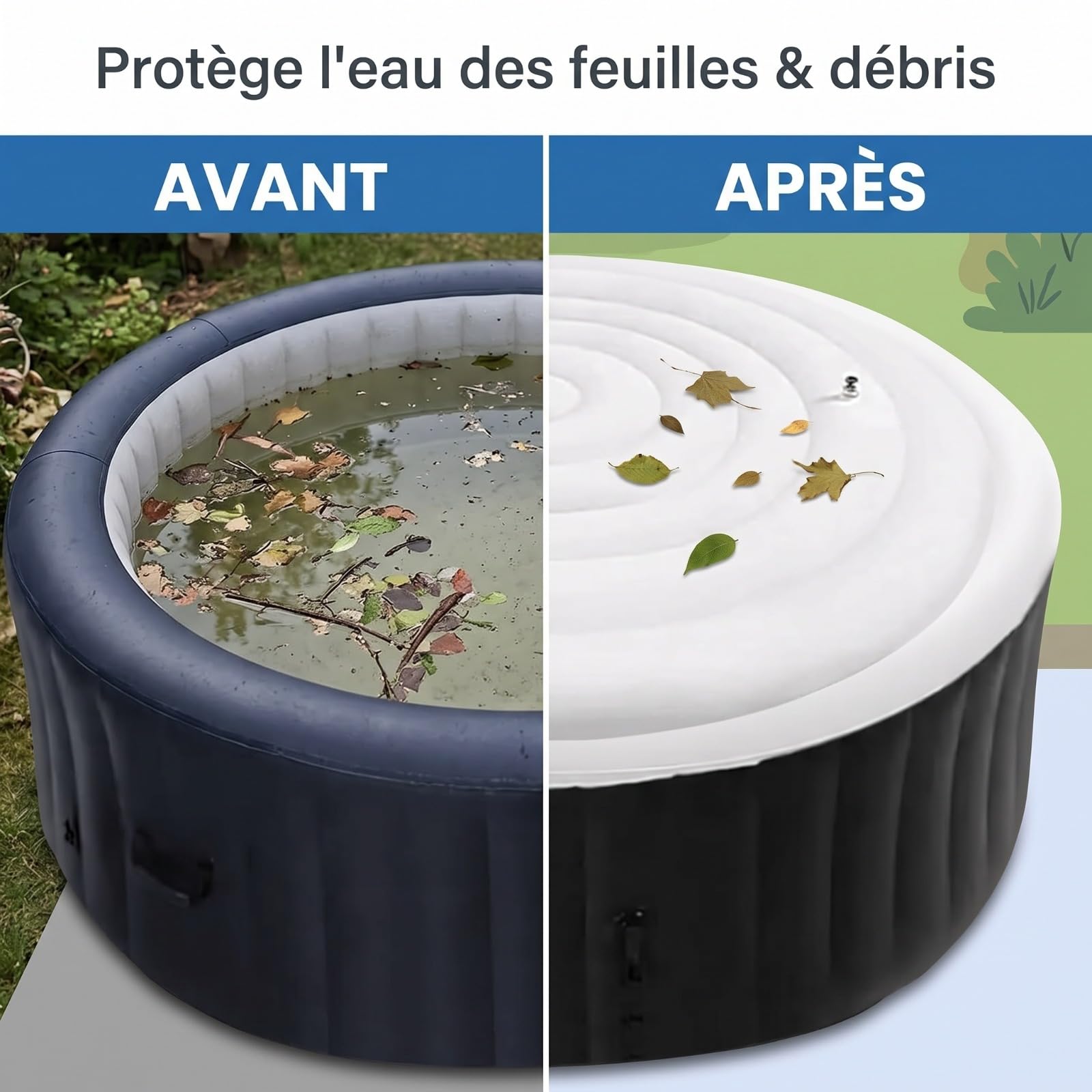 Générique 145/165 cm PVC Couverture De Spa Gonflable, Couvercle De Bain À Remous Rond, Couvercle De Bain À Remous, Isolation Thermique Pliable pour Spa, Spa Rond Extérieur