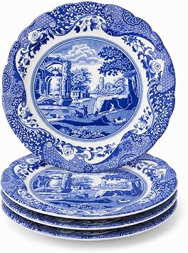 Spode Blue Italian Dinner Plate Set of 4 | Dinner, Salad, Pasta and Appetizer Plate | 10.5 Inch | Fine Earthenware | Dishwasher Safe | Made in England