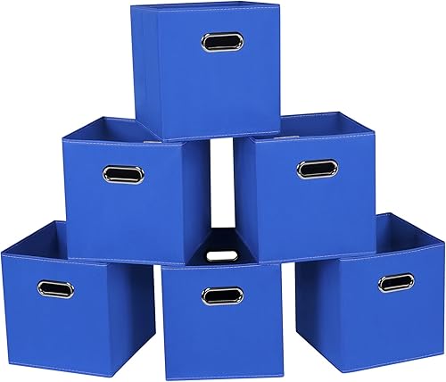 Vista 9 de Contenedores de Almacenamiento de Tela, Organizadores de Cubos de Tela con Asas Dobles, Cestas de Almacenamiento de Cubos Plegables para el Hogar