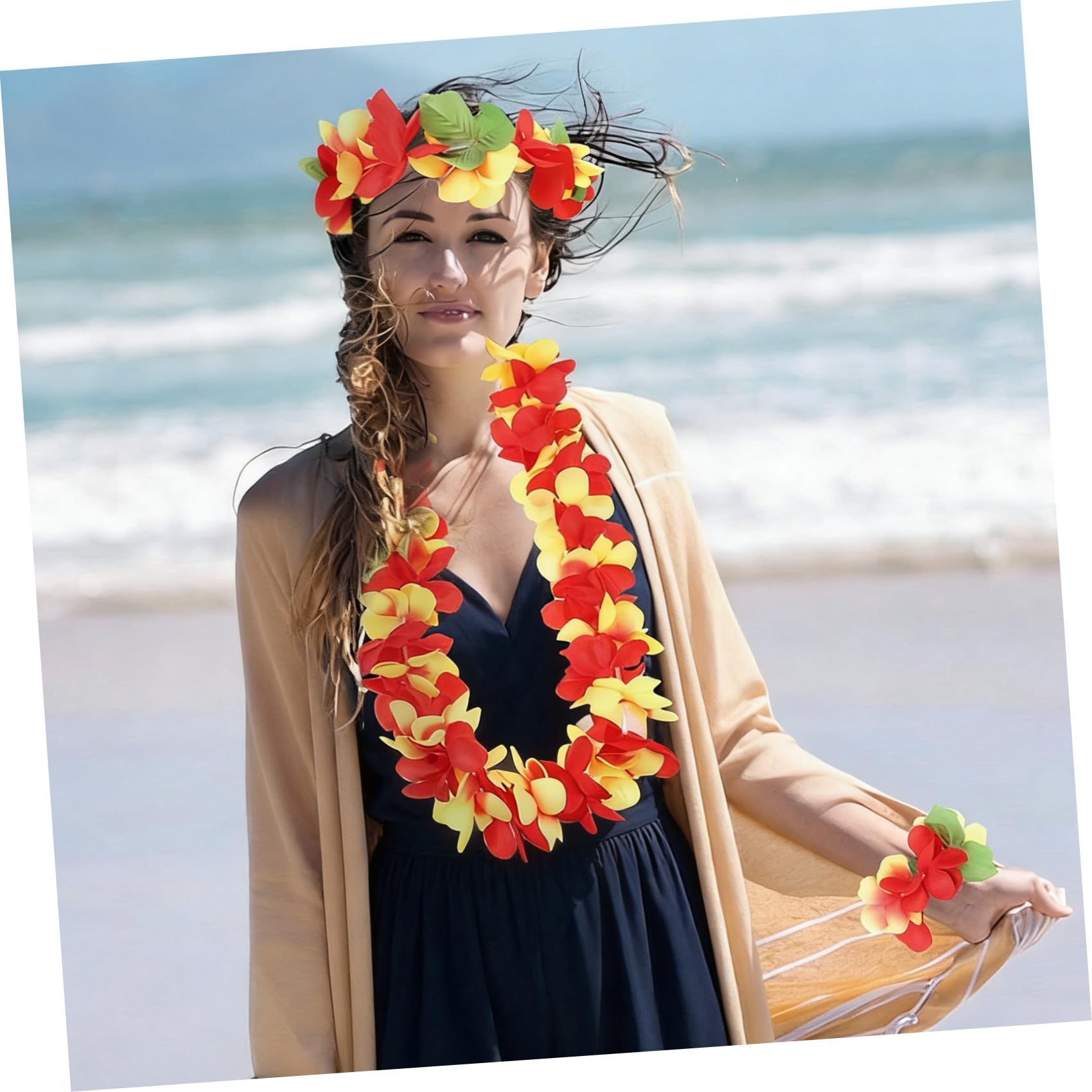NUOBESTY Collar Hawaiano Muñequera 1 set de Hawaii Party Favors Hawaii Diadema Collar de flores Set Hawaii Decoraciones Decoración de guirnaldas Pinzas Pelo Decoraciones