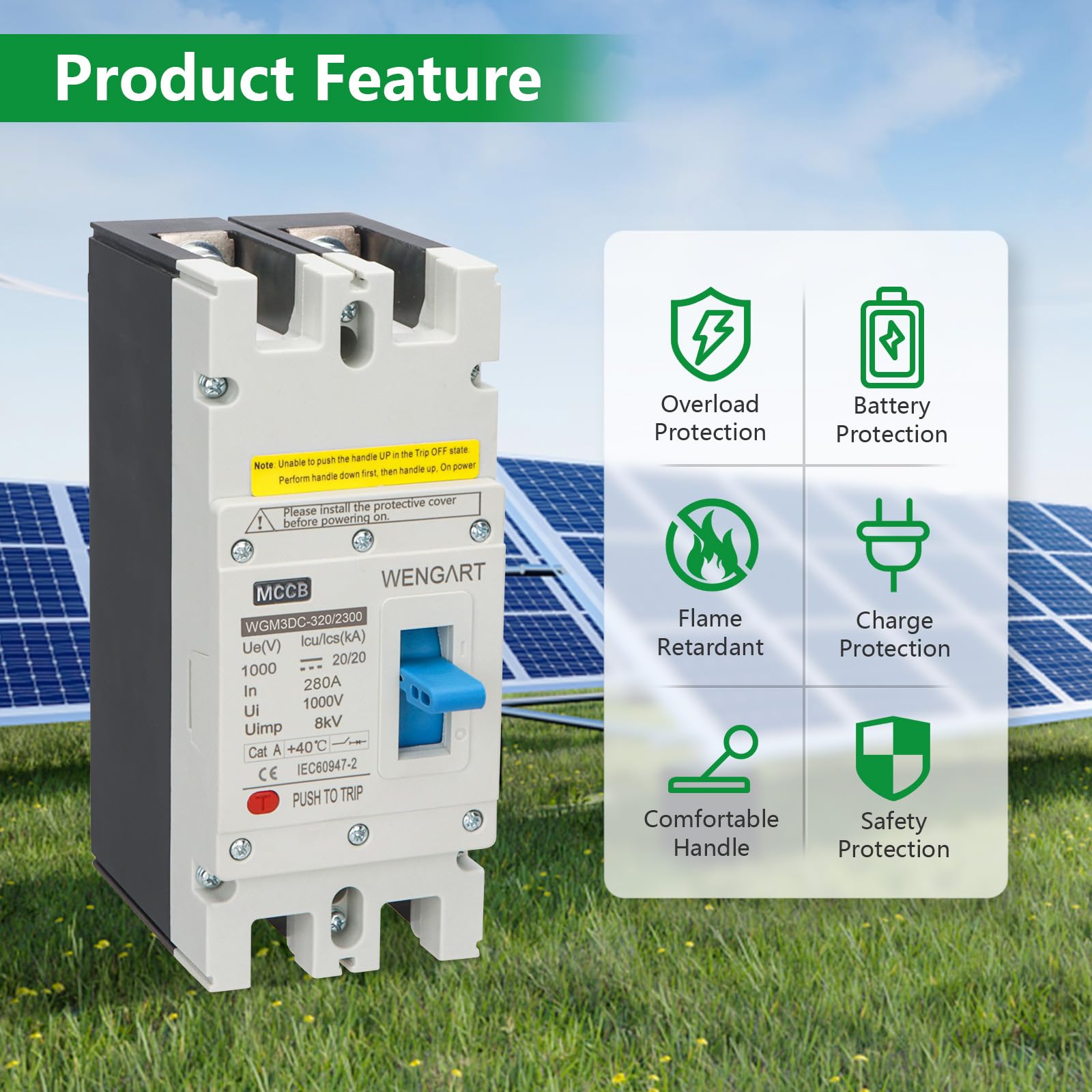 Wengart DC MCCB Kompaktleistungsschalter WGM3DC-320 | 280A 1000V DC | 2-Polig für Gewerbe-Photovoltaik & Großspeicher | Professioneller Leitungsschutzschalter für PV-Anlagen & Industrie