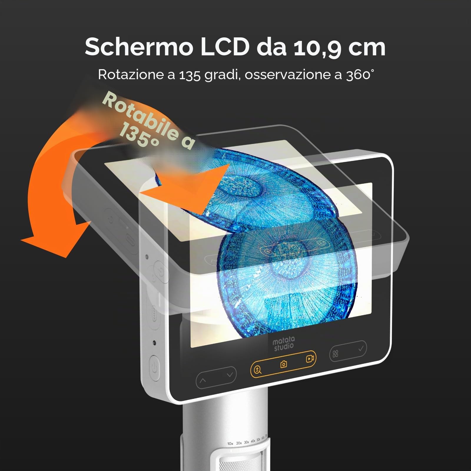 MX2-A Microscopio portatile per bambini, microscopio digitale portatile 100-1600X con schermo LCD da 4,3" 1080p, MatataStudio Wireless USB, microscopi educativi per bambini e adulti