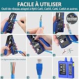 RJ45 Crimp Tool Kit, 3-in-1 Crimper, Stripper, Cable Tester for CAT5, Cat5e, CAT6,Cat6A 8P+6P, Pass Through Ethernet Crimping Tool with 50PCS RJ45 Cat6 Connectors and Protection Covers - 4